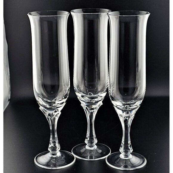 3 Nachtmann Fine Crystal Onyx Champagne Flutes Glasses 8.5" petal sculpted stem - Picture 6 of 9